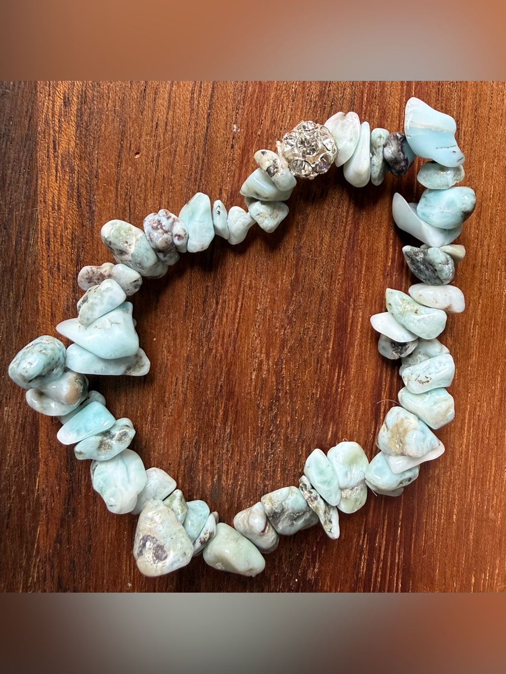 Handmade Larimar Chip Jewelry Set Light Blue Necklace Stretch Bracelet, Earrings - Picture 5 of 6